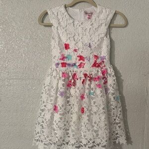 Youngland White Lace Dress with Pink and Purple Accents